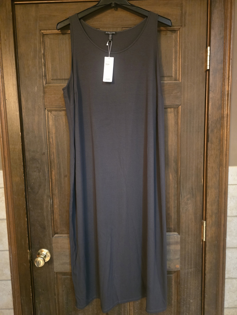 O Eileen Fisher System Vicose Jersey Black Sleeveless Midi Tank Dress 3X - Picture 2 of 6